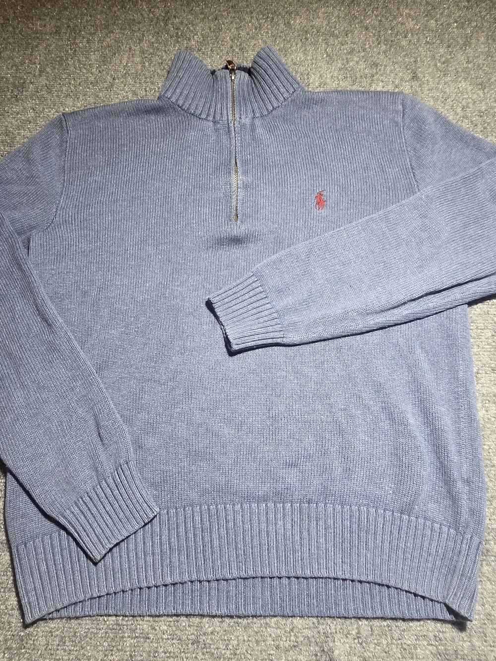 Vtg Polo Ralph Lauren Quarter-Zip Cotton Sweater Blue Mens Size S Embroidered